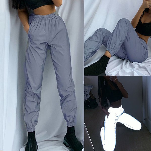 Frauen Sweatpant flash Reflektierende Hosen Hohe Taille Jogger Hip Hop Dance Show Party Nacht Jogger Baggy Hosen 3XL odblaskowe