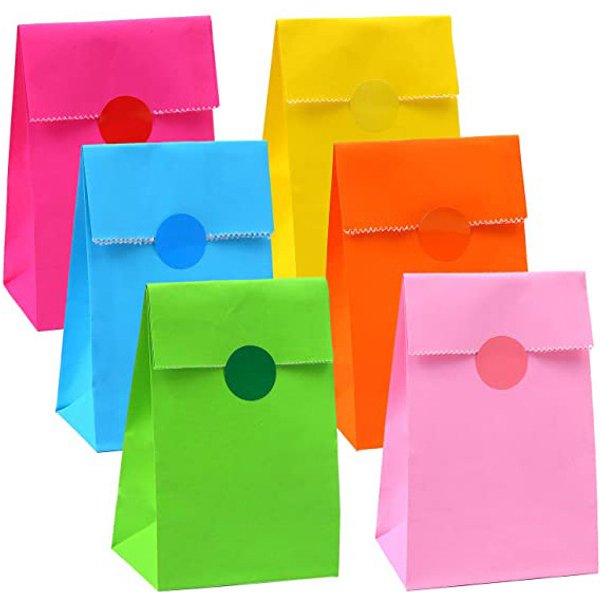 10 Pcs Bags and Sticker Stand Up Colorful Solid Stripe Polka Dot Bags 18x9x6cm Favor Gift Packing Treat Bag Wedding Birthday