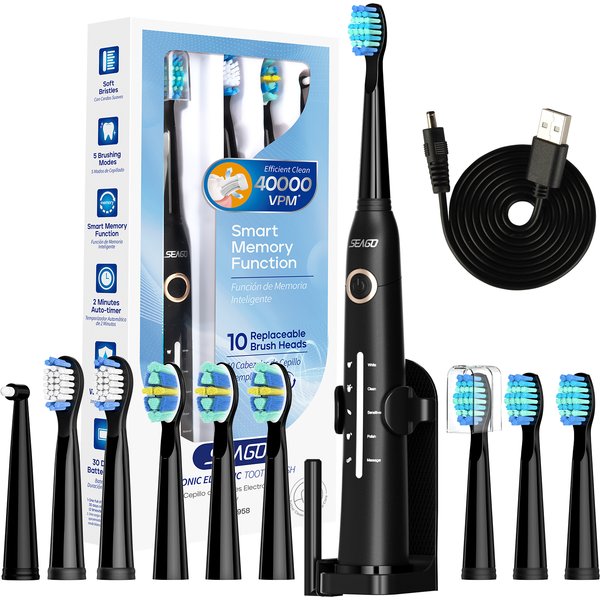 Seago Electric Toothbrush Tooth brush USB Rechargeable Adult Ultrasonic Teeth Cleaning 10 Replacement Toothbrush Heads