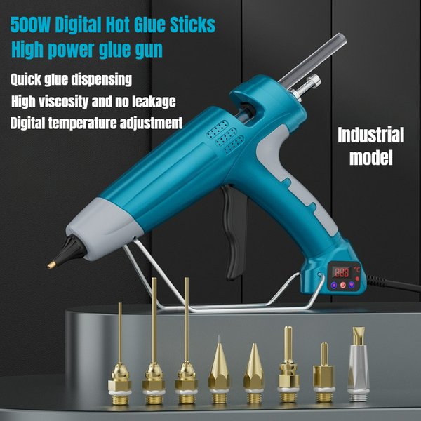 Pistolet à colle chaude industriel 500W, contrôle numérique de la température, pistolet en Silicone haute puissance avec buse de pistolet remplaçable, bâton de colle 11mm