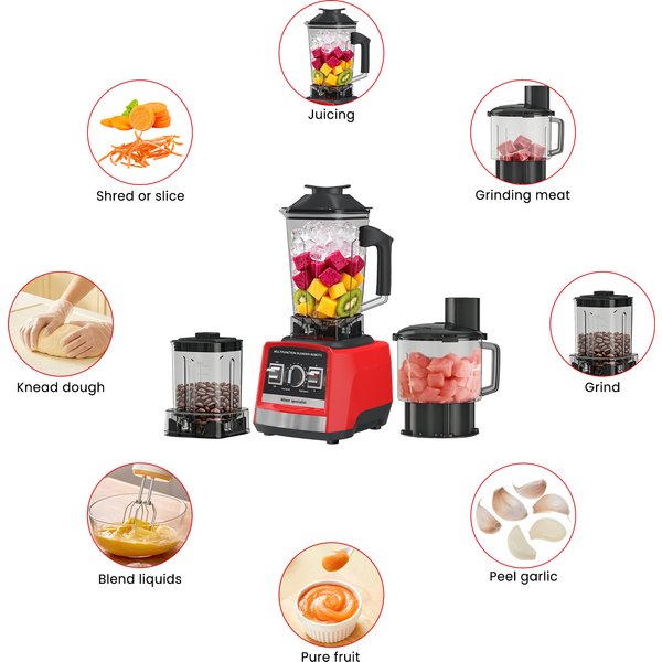 EU-Standard 8-in-1 Multifunktionsmixer 9500W 32000RPM 3L Großvolumiger Küchenhelfer, Entsafter, Fleischwolf, Teigkneter, Zitruspresse mit komplettem Zubehör