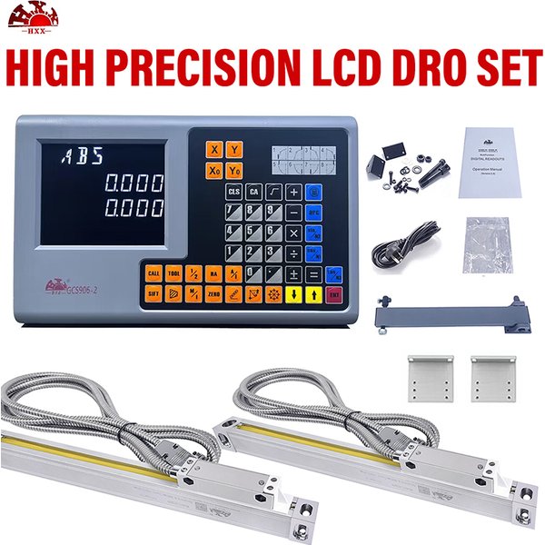 HXX 2-Achsen LCD DRO SET Digitale Anzeige und 2 Stück 50-1000mm Lineare Skalen-Encoder Gitterlineal für Drehmaschine Fräsmaschine DRO SET