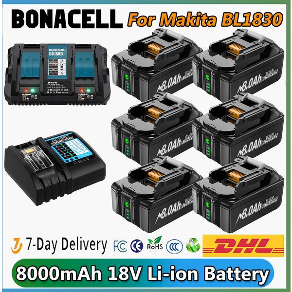 Pour Makita BL1830 batterie Rechargeable 8000mAh 18V BL1830 BL1815 BL1860 BL1840 batterie de remplacement d'outil avec chargeur 4A 6A