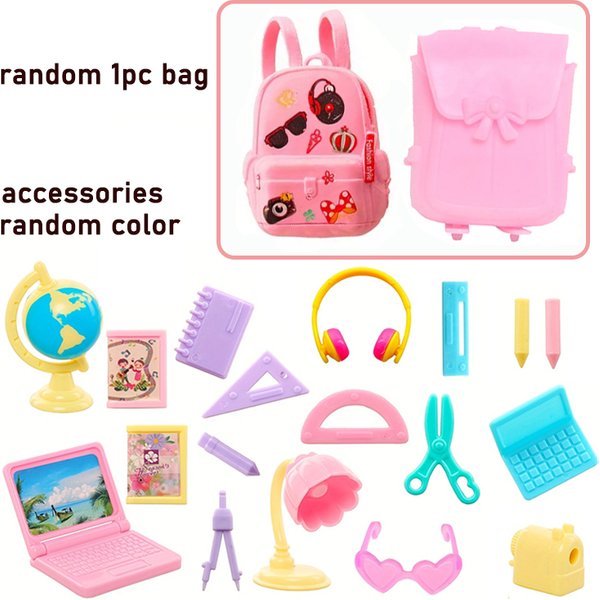 Niedliches Miniatur-Puppenhaus, Lernzubehör für Puppen, 18-teilig, Mini-Laptop, Lineal, Globus, Bleistift, Tischlampe für Barbie, Kinderspielzeug