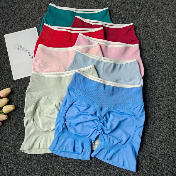 Nahtlose Yoga-Shorts für Damen, Farbblock-Design mit hoher Taille, schnell trocknende Trainingsshorts mit Po-Licking