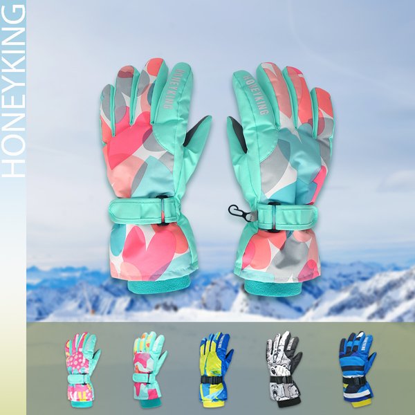 HONEYKING Winter-Skihandschuhe für Kinder, wasserdicht, warm, gepolstert, für Mädchen und Jungen, Outdoor, Skifahren, Radfahren, winddicht, Snowboard-Handschuhe