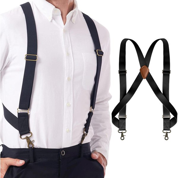 Bretelles de camionneur robustes pour hommes, travail de 3.5cm de large, dos en X avec 2 crochets latéraux, bretelles élastiques réglables pour grands pantalons hauts