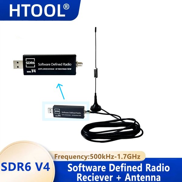 HTOOL RTL-SDR Dernière version V4 Récepteur radio logiciel R860 RTL2832U 1PPM TCXO HF BiasT SMA Radio logicielle + Antenne