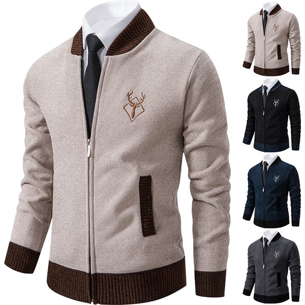 Sweater Cardigan Knitted Men's Clothing Korean Style Long Sleeve Fleece Warm Overcoat Baseball Jumper New Wool Sweatercoat