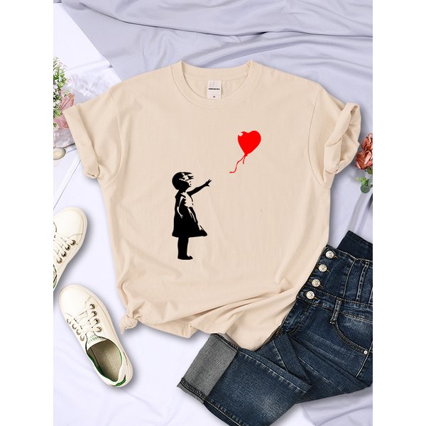 Let'S Fly Love Ballons imprime femmes T-Shirt doux respirant à manches courtes rue Hip Hop tendance hauts décontracté femme T-Shirt vêtements
