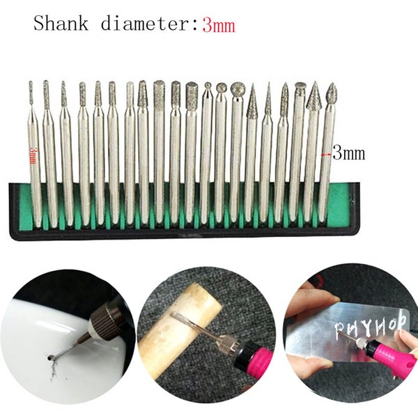 20PCS Diamant Rotary Schleifen Grat Bohrer Set 2,35/3mm Schaft Handwerk DIY Gravur Polieren Werkzeug für jade Schmuck Glas