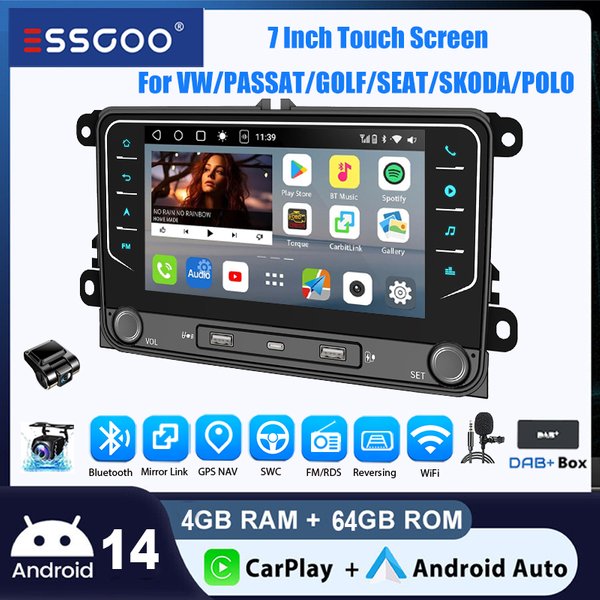 ESSGOO 7 "Android14 Auto Stereo Radio 4 + 64G Carplay Für VW Golf 5 6 Plus Touran Caddy Jetta Passat Polo T5 Kaninchen GPS BT WIFI RDS