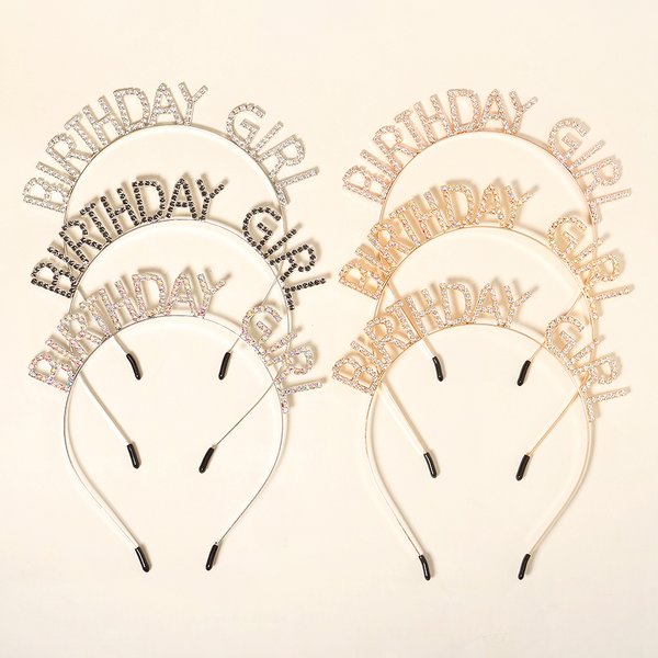 Bandeau joyeux anniversaire avec lettres anglaises en strass brillant pour femmes, matériau en alliage de Zinc, bijoux de fête, accessoire de cheveux populaire