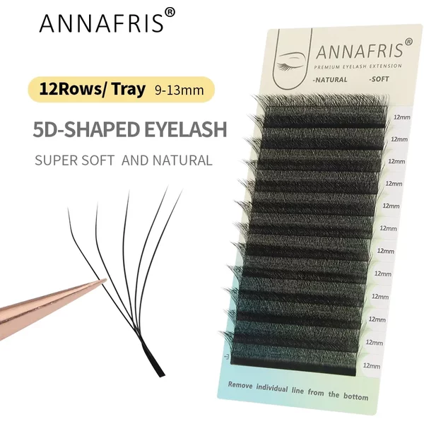ANNAFRIS 4D 5D W forme Extension de cils à la main 12 lignes/plateau préfabriqué Volume Fans trèfle W cils