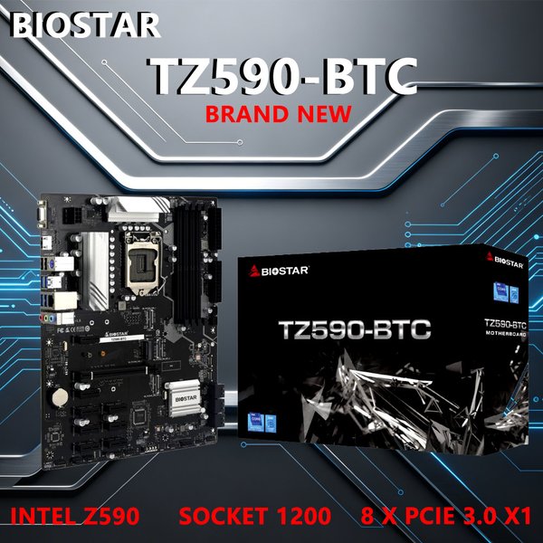 BIOSTAR TZ590-BTC Motherboard LGA 1200 DDR4 Z590 128G M.2 8xPCIe 3.0 Slots ATX Support 11900K 10900K 11700T 10700F 11600K CPU
