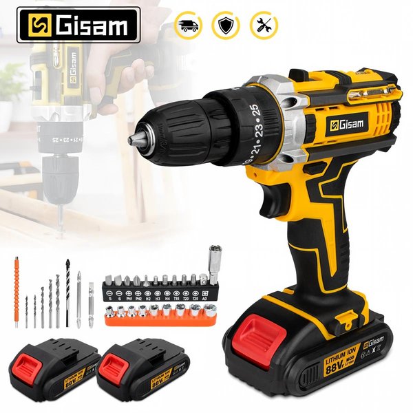 Gisam 25+3 Drehmoment-Elektro-Schlagbohrmaschine Multifunktionaler Akku-Schrauber Heimwerker-Elektrowerkzeug für Makita 18V Akku