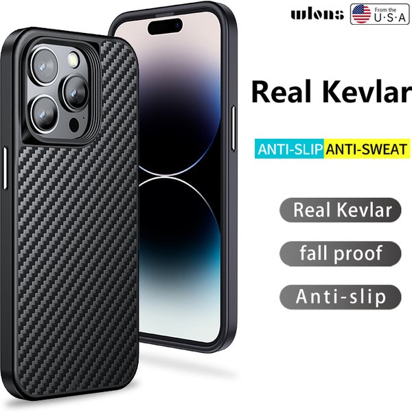 Wlons Magnetic Kevlar Aramid Fiber Cover For iPhone 16 15 14 13 Pro Max 16 15 14 Plus Anti-Drop Anti-Fingerprint Magsafe Case
