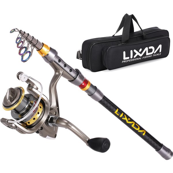 Lixada Carbon Fiber Telescopic Fishing Rod and Spinning Fishing Reel Combo Full Kit Fishing Tackle Carrier Bag Fishing Gear Set