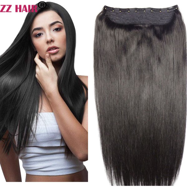 ZZHAIR Extensions de cheveux humains brésiliens Remy 100% à clipser 16 "-24" un ensemble de 1 pièce 100g-120g naturel droit
