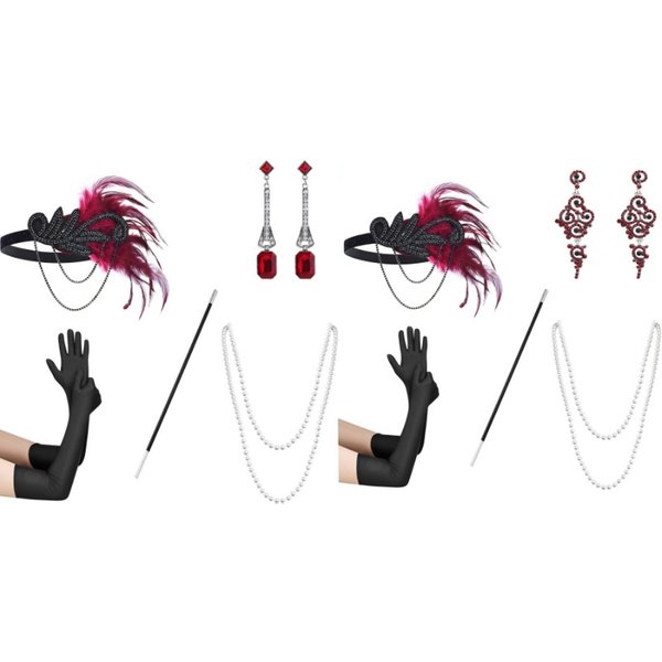 5 stücke 1920s verkleideten Ball mit Feder Stirnband Handschuhe Ohrringe Halskette weibliche Flapper Mädchen Gatsby Accessoires für Party