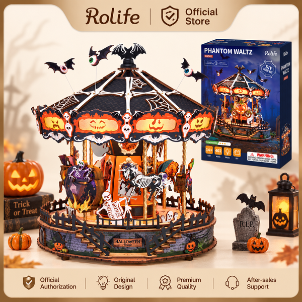 Boîte à musique Rolife, puzzle 3D, modèle de valse fantôme, puzzles en bois, kit de construction, décoration intérieure, cadeau de Noël ou d’anniversaire pour adultes.