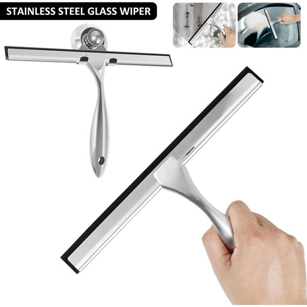 Stainless Steel Shower Squeegee with Suction Cup Window Glass Squeegee Multi-Purpose Cleaning Tool for Bathroom Kitchen Car