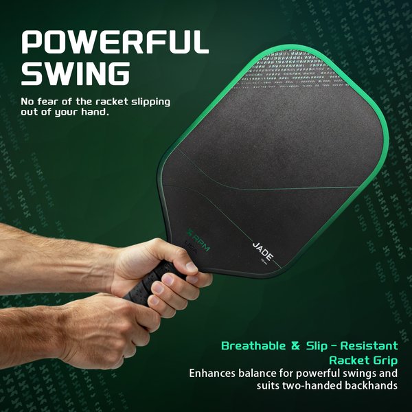 RPM Jade Thermoformed Pickleball Paddle Carborundum Surface MPP Foam Core Generates Enhanced Spin Suitable for Advanced Players