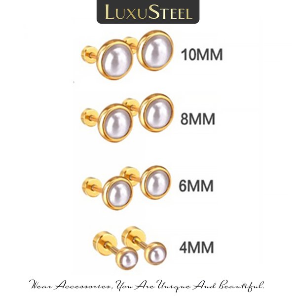 Boucles d'oreilles de luxe en Imitation de perles pour femmes, en acier inoxydable, à dos à vis, géométriques, bijoux cadeaux de mariage
