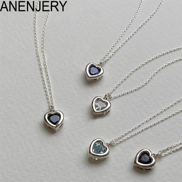 ANENEJERY Zircon Heart Pendant Necklaces for Women Simple Fashion Clavicle Chain Accessories Jewelry collares para mujer