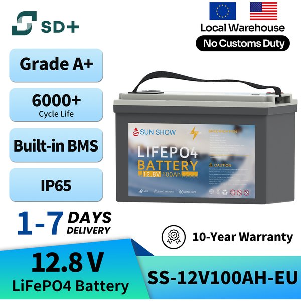 Sandisolar 12,8V 100Ah Lifepo4 Batterie EU-Lager Smart BMS 100Ah 1kWh Lifepo4 Batterie für Solarsysteme Wohnmobile Steuerfrei mit BT