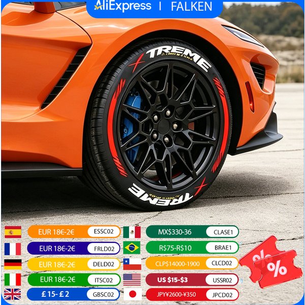 X-TREME 3D Tire Car Stickers Letterings PVC Durable Wheel Decor Decals 8 PCS for 4 Tire Fashion Car Accessories