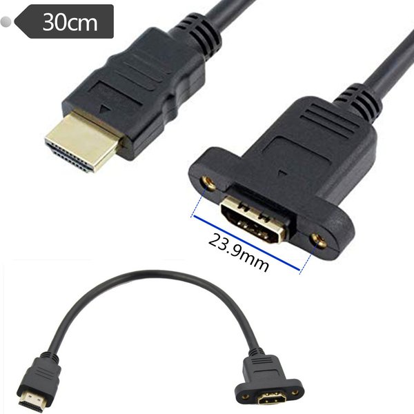 Extension de câble compatible HDMI 1.4v mâle à femelle avec montage sur panneau à vis 0.3M 1080P HDTV