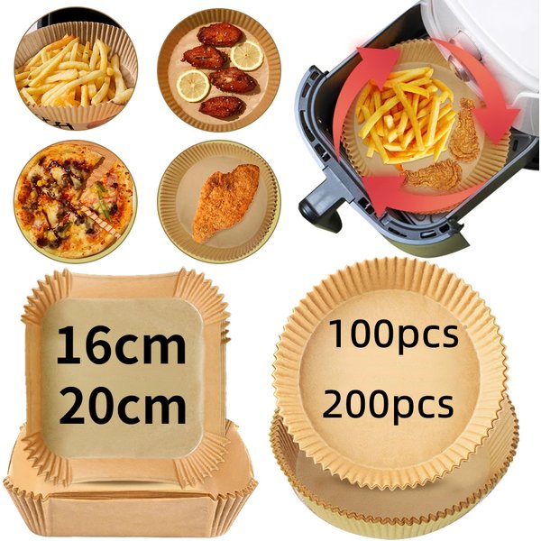 Papier spécial pour friteuse à Air, 100/200 pièces, tampon alimentaire absorbant l'huile pour friteuse à Air, papier de cuisson jetable résistant à l'huile, accessoires pour friteuse à Air