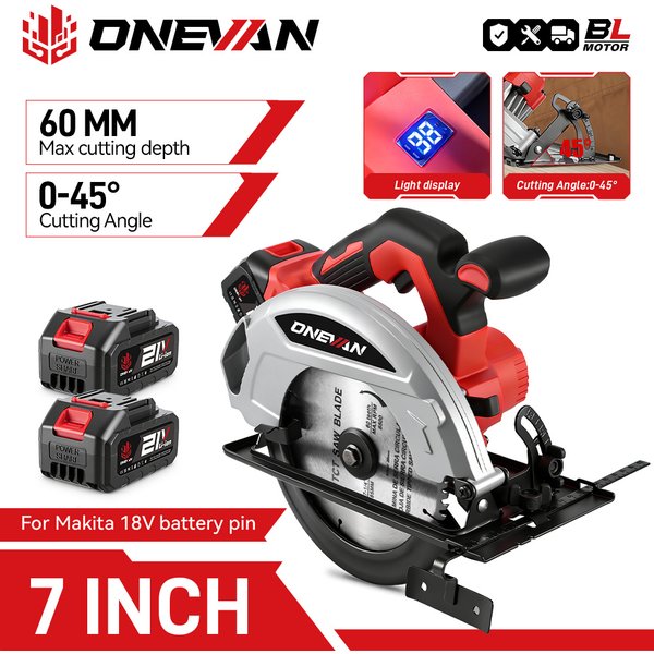 ONEVAN 4000 W bürstenlose elektrische Kreissägen 7 Zoll 185 mm kabelloses elektrisches Schneid- und Holzbearbeitungswerkzeug für Makita 18 V Batterie-Pin