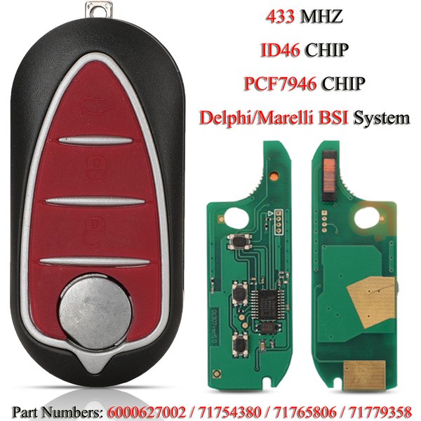 Jingyuqin Klappfernbedienung Autoschlüssel für Alfa Giulietta Mito Romeo 2008+ ASK 433Mhz ID46 PCF7946 Chip Delphi/Marelli BSI System