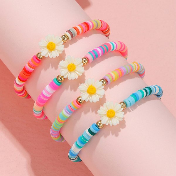 Bracelets extensibles faits à la main, pendentif fleur, pour femmes et filles, bijoux cadeau d'anniversaire, 4 pièces/ensemble