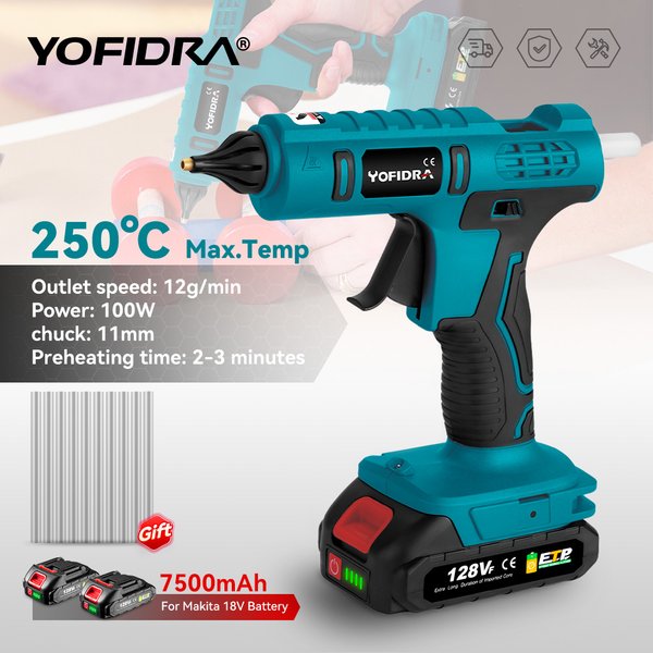 YOFIDRA 260 ° Heißer Kleber Pistole 100W Hohe Temperatur Elektrische Mini Kleber Pistolen Thermo Reparatur Power Tool Für Makita 18-21V Batterie Pin