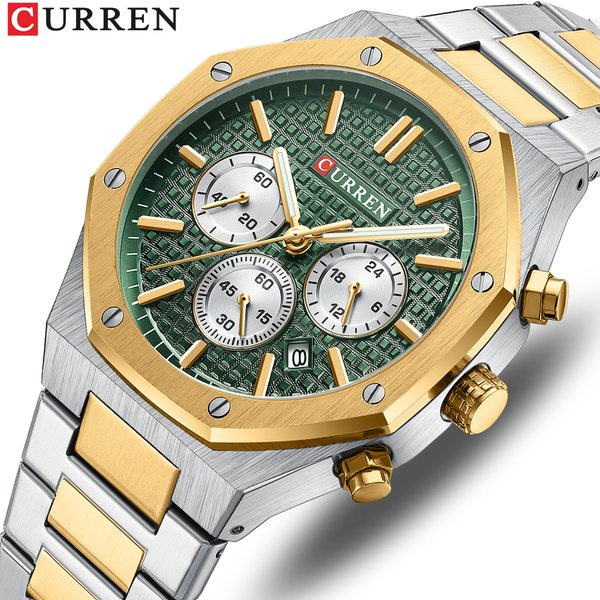CURREN Mode Quarz Quadrat Design Zifferblatt Sport Edelstahl Armband Leuchtzeiger Armbanduhren mit Chronographenfunktion