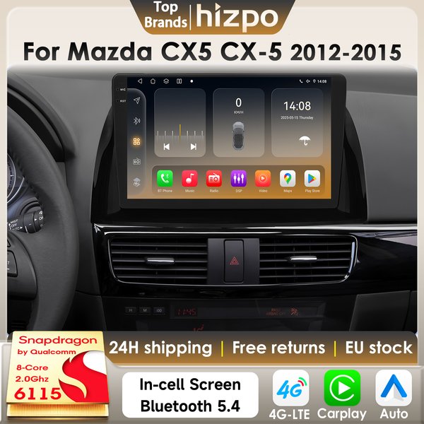 Hizpo 8Core Android 14 Intelligentes Autoradio für Mazda CX5 CX-5 2012-2015 AI CarPlay GPS DSP 4G BT5.4 von Qualcomm Snapdragon6115