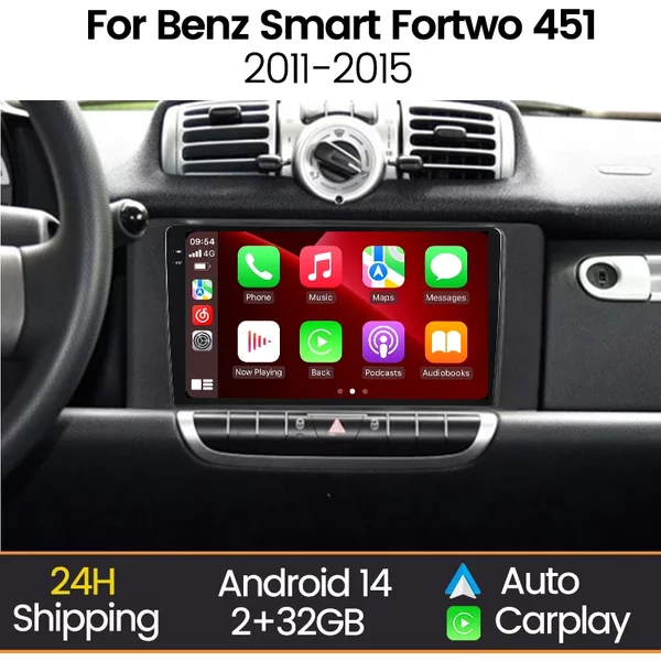 Support Carplay système Android lecteur multimédia de voiture pour Mercedes Benz Smart Fortwo 451 2011 2012 2013 2014 2015 Radio GPS Audio