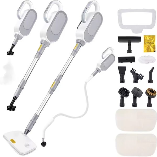 Handlicher Hochtemperatur-Dampfreiniger mit 3 Dampfeinstellungen, 5 m langem Netzkabel, abnehmbarem 500-ml-Wassertank, Überhitzungs- und Wassermangelschutz, verschiedenen Düsen, flexiblem Faltenbalg