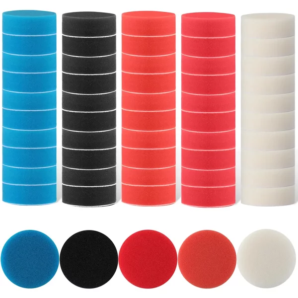 50 pièces, disques de polissage en mousse de 3 pouces, disques de polissage à crochets et boucles de 75 mm, pour polisseuse de voiture, accessoire pour polisseuse de détail, pour application de cire.