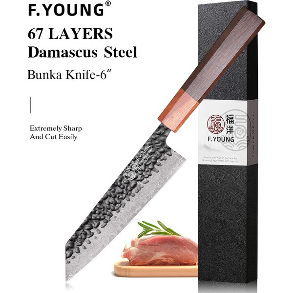 Couteau Bunka japonais fait main F.YOUNG de 6 pouces, en acier Damas, couteau de chef professionnel Kiritsuke, couteau de cuisine tranchant, outils de cuisine