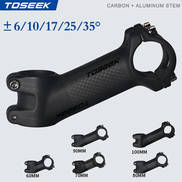 Wspornik rowerowy Toseek z włókna węglowego Mtb 6/10/17/25/35 stopni Ultralekki wspornik 60/70/80/90/100mm Mtb Power Bicycle Power Aluminium