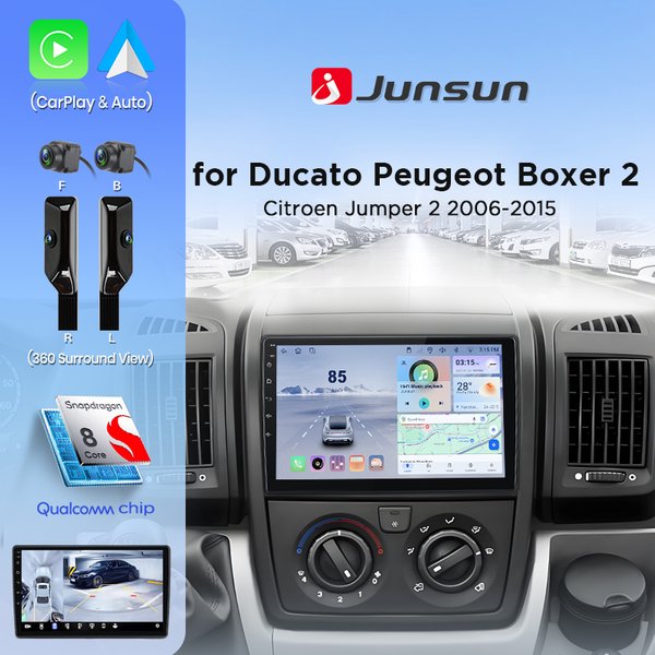 Junsun 360° ° Panoramakamera-Autoradio für Fiat Ducato Peugeot Boxer 2 Citroen Jumper 2 2006–2015 Wireless CarPlay Android Auto