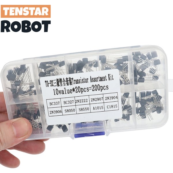 TO-92 BC337 BC327 2N2222 2N2907 2N3904 2N3906 S8050 S8550 A1015 C1815 Kit d'assortiment de transistors 10 valeurs 200 pièces, boîte de Transistors