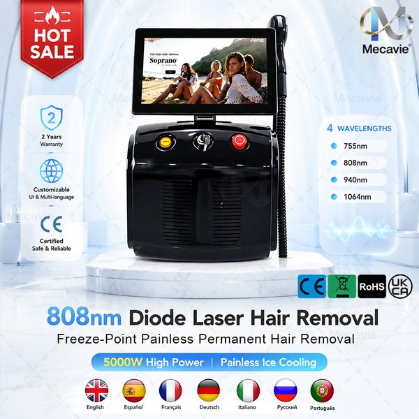 Schneller Versand aus Polnischem Lager Professionelles 808nm Diodenlaser-Haarentfernungsgerät mit Eiskühlsystem Ganzkörper-Haarentfernung Schönheitsgerät für Salongebrauch Mehrsprachiger Touchscreen