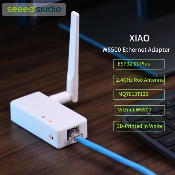 Adaptateur Ethernet XIAO W5500 V1.2, carte de développement PoE, dotée d'un ESP32 S3 Plus, d'un TPS563201, d'une antenne à tige 2.4GHz 2.81dBi, d'un MQ7813T1