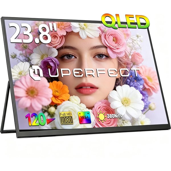 UPERFECT UGame 23,8" QLED 120Hz tragbarer Monitor Gaming 1080P 125%sRGB 350Nits für XBox Serie X / S PS5 Schalter VESA großer Laptop zweiter Bildschirm USB C / HDMI-Anzeige mit VESA