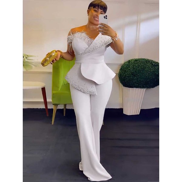 High Waist Strapless Jumpsuit Rivet Collar Lady Evening and Party Tube Top Jumpsuit for Women Elegant Sexy Birthday Jumpsuit